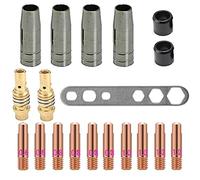 Équipement pour soudage MIG, Support de Pointes de Contact de Buses, 19PCS Kit d'Accessoires pour Torche de Soudage (4 Buse, 10 Tube-contact M6, 2 Connecteur, 2 Isolant, 1 Outil), adapté au MIG MB15