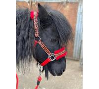 EQUIPRIDE Ensemble licol et laisse en fausse fourrure imprimé amusant, rouge, taille M (Full)