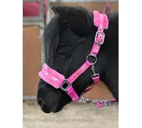 Equipride Licol nylon imitation, licol doublé à motifs, avec longe assortie, rose, (cob)