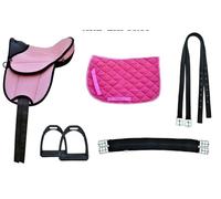 Equipride Selle CUB pour Enfants Cheval Shetland avec Sangles en Cuir, étriers et Tapis de Selle (Rose)