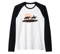 Équitation au Coucher du Soleil, Art Occidental, graphisme Texan rétro Manche Raglan