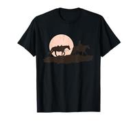 Équitation au Coucher du Soleil, Art Occidental, graphisme Texan rétro T-Shirt