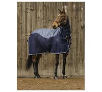 EQUITHÈME Couverture de pluie et anti-mouches avec col 420D | Couverture pour cheval avec maille, sangles croisées, lacets de jambe et rabat de queue | Couverture de pluie imperméable en bleu marine |