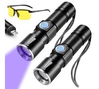 EQULIUS Lot de 2 lampes de poche UV rechargeables : mini lampe UV LED, lunettes de soleil, lampe de poche lumière noire, portée 395 nm lampe UV pour animaux de compagnie, contrôle des billets