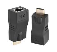 equlup 2Pcs Adaptateurs d'extension HDMI, prolongateur HDMI 30 m, convertisseur-répéteur câble d'extension RJ45 ABS émetteur TX récepteur RX pour CAT-5e Cat-6