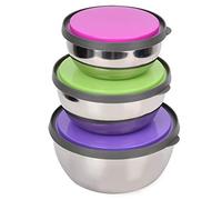 equlup Bol de stockage de nourriture d'acier inoxydable avec le couvercle, 3PCs ensemble de boîte de joint nidification mélangeant l'outil de cuisine de récipient pour la
