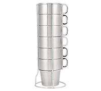 equlup Ensemble de tasses à café à eau empilables, 6 pièces tasse à lait en acier inoxydable avec support de tasse gobelets à thé anti-brûlure double couche de 300 ml pour boisson froide