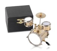 equlup Mini Ornement de Tambour, 8.6x8x3.9cm / 3.39x3.15x1.54in Instrument de Musique Décoration en Laiton Collection de Maison de Tambour Miniature avec boîte de Rangement pour