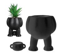 equlup Pots de Plantes en céramique, Simulation innovante de Petit Homme Qui Fait Pipi, Petit Pot de Fleurs succulentes de Calibre 7,5 cm avec Drainage pour Bureau (Black)