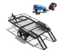 equlup Remorque à Plat en métal RC, remorque à Plat avec stopage à Crochet stabilité Haute stabilité RC Double essieux Support Support pour Le Robot télécommande Crawler