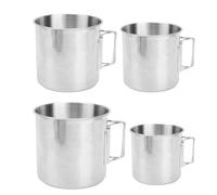 equlup Tasse de Camping, 4 pièces 270 ml 380 ml 550 ml 750 ml tasse de Camping en acier inoxydable Pot poignée pliable tasses gigognes avec sac de rangement pour barbecue en plein air