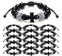 Equsion Lot de 16 bracelets de volley-ball, chapelet de volley-ball, bracelets à breloques tressés réglables pour adolescents, joueurs d'équipe sportive, softball, football, accessoires cadeaux en