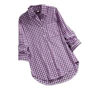EQWIGKEIT Chemisier traditionnel à carreaux pour femme - Grandes tailles - Rouge/blanc - Manches longues - Élégant - Décontracté - Col en V - Tenue Oktoberfest, A1 violet., M
