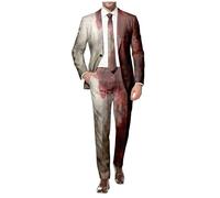 EQWIGKEIT Costume d'Halloween pour homme, costume classique décontracté à manches longues, costumes de fête, costumes de mariage slim fit, costume d'horreur imprimé pour homme, 2 pièces, veste et