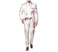 EQWIGKEIT Costume d'Halloween pour homme - Tenue de loisirs classique à manches longues - Coupe ajustée - Costume de mariage - Imprimé horreur - 2 pièces - Pantalon - Coupe normale, B2 blanc., 3XL