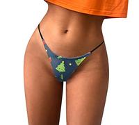 EQWIGKEIT Culottes Femme String Sexy Motif de Noël Élastique Lingerie Sans Couture Sans Couture Confortable Erotique Sous-vêtements Taille Basse G String Drôle de Noël, A5 vert., L