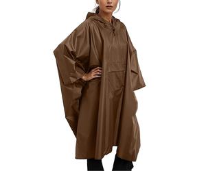 EQWIGKEIT Poncho de pluie de vélo pliable pour homme - Imperméable - Unisexe - Léger - Avec capuche - Réutilisable - Protection contre la pluie pour la randonnée et l'extérieur, marron, taille unique