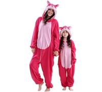 EQWIGKEIT Pyjama Famille Moelleux Grenouillère Mignon Romper Animal Cartoon Chaud Une Pièce Hiver Parents Enfant Capuche Cosplay Pyjama Unisexe Body Flanelle Combinaison Douce, a01, 11-12 ans