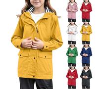 EQWIGKEIT Veste de pluie légère pour fille - Respirante - Coupe-vent - Veste softshell - Coupe-vent - Avec capuche - Veste demi-saison - Fermeture éclair - Veste fonctionnelle, A2 vert., 140