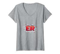 ER: Where The Real Drama is - Humour médical T-Shirt avec Col en V, Femme, Gris Chiné, S