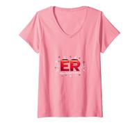 ER: Where The Real Drama is - Humour médical T-Shirt avec Col en V, Femme, Rose, S