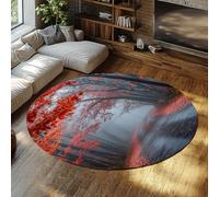 Érable aux Tons froids Forêt Cercle Tapis 60 cm Ultra Mince Automne Saison Brume Chemin Forestier Tapis Rond Antidérapant Lavable Tapis d’entrée pour Bureau