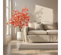 Érable Rouge Artificiel en Pot - 120 cm - Arbre Artificiel d'automne comme de Vrai - Érable Japonais - pour Bureau, Salon, véranda - Grand Arbre Artificiel avec Protection sûre Contre la Flamme