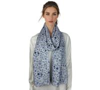 ERAKLE Écharpe femme légère en soie et coton, douce et respirante, motif floral, idéale comme foulard ou étole pour quatre saisons, beige rose marron bleu vert, Bleu clair-f, Taille unique