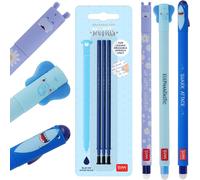 Erasable Gel Pens Set Of 3 + 3 Blue Refills With Thermosensitive Erasable Ink, 0.7 Mm Nib, Shark, Elephant, Hippo