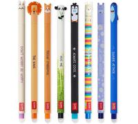 Erasable Gel Pens Set Of 8 With Thermosensitive Ink,Range Of Ink Colors And Patterns,0.7mm Nib,Rabbit,Lion,Corgi,Panda,Penguin,Llama,Hippo And Shark