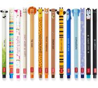 Erasable Gel Pens With Thermosensitive Ink,Ink Color Range,Tapered Shape,0.7mm Tip,Animal Shape,14 Pack
