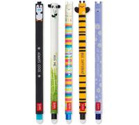 Erasable Gel Pens With Thermosensitive Ink, Range Of Ink Colours And Patterns, 0.7mm Nib, Penguin, Panda, Llama, Bee And Hippo (Pack Of 5)