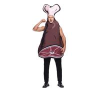 EraSpooky Costume Adulte de Morceau de Viande avec Os Os de Bâton Grand et Drôle de Dessin Animé Tunique Alimentaire pour Fête d'Halloween.