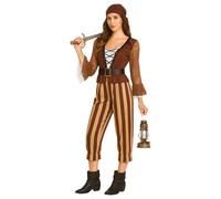 EraSpooky Déguisement de Pirate Femme Tenue de Corsaire Rayée Marron avec Manches en Dentelle
