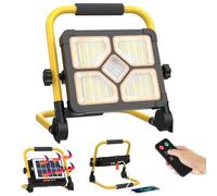 ERAY 150W Projecteur LED Rechargeable Avec Télécommande et Support | Batterie 15000mAh, 5 Modes, 296 perles LED, Panneau Solaire, Lampe de Travail pour Camping, Extérieur, Chantier, Atelier