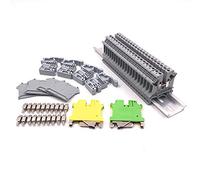 Erayco Kit de borniers de rail DIN, 20 blocs de jonction UK5N 10 AWG, 2 blocs de terre, 2 cavaliers de pont fixes, 4 supports d'extrémité E/UK, 2 couvercles d'extrémité D-UK3/10, 1 pièce en aluminium