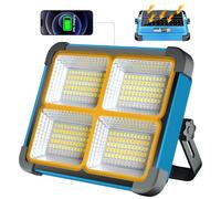 ErayLife Projecteur LED Rechargeable 100W, Projecteur LED Chantier Portable Batterie 10000mAh, Lampe de Travail 288 LEDs 5 Modes d'éclairage, Panneau Solaire, Absorption d'aimant pour Garage, Camping