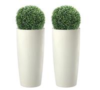 Erba Grand Pot pour Plantes d'intérieur et d'extérieur, Design Moderne avec Effet Ciment Amande et Anthracite, jardinière Haute avec Soucoupe Musa Mat Coleur Amande, 2 pièces 35 x 90 avec buis