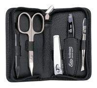 Trousse manucure cuir, ciseaux+coupe ongle+lime+pince épiler acier Solingen ERBE