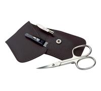 Etui manucure cuir avec ciseaux, lime, pince à épiler acier de Solingen ERBE