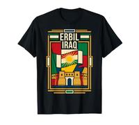 Erbil Drapeau du Kurdistan Irak Citadelle Art rétro T-Shirt