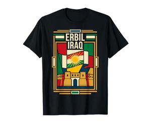 Erbil Drapeau du Kurdistan Irak Citadelle Art rétro T-Shirt