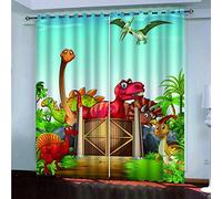 ERBWB Rideaux Occultants Thermiques pour Salon et Chambre Motif Animal Dinosaure Rideau Opaque a Oeillets, Isolant Thermique (Chaud/Froid) et Phonique,100% Polyester 2 x 75 x 166 cm