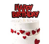 Ercadio 1 lot de décorations de gâteau double couche pour anniversaire Noir et rouge à paillettes pour fête prénatale