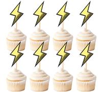Ercadio Lot de 24 décorations de cupcakes à paillettes noires et jaunes assorties pour gâteaux de voitures de course pour filles, fête prénatale, fête d'anniversaire