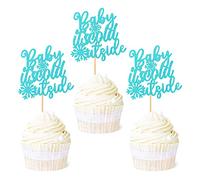 Ercadio Lot de 24 décorations de cupcakes en forme de flocon de neige avec paillettes - Bleu - Pour l'hiver, le pays des merveilles, Noël, une fête prénatale, une fête prénatale