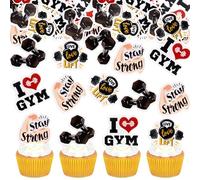 Ercadio Lot de 30 décorations de cupcakes à paillettes pour biceps, haltères, kettlebells et roues abdominales, bodybuilding, cupcakes sur le thème du fitness, fête d'anniversaire