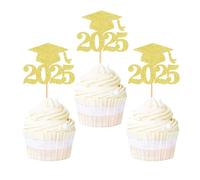 Ercadio Lot de 36 décorations de cupcakes à paillettes dorées 2021 pour remise de diplôme de 2021