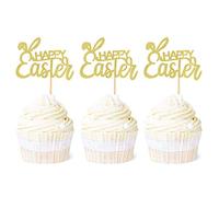 Ercadio Lot de 36 décorations dorées pour cupcakes avec oreilles de lapin à paillettes pour fête sur le thème de Pâques