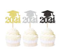 Ercadio Lot de 36 décorations pour cupcakes de remise de diplôme 2021 Doré/argenté/noir à paillettes pour cupcakes de classe de 2021